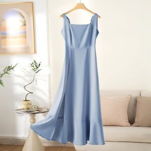 Sebaq1in Blue A-line SL Women's Dress Square‎ Neckline Cottage Core Sz M…